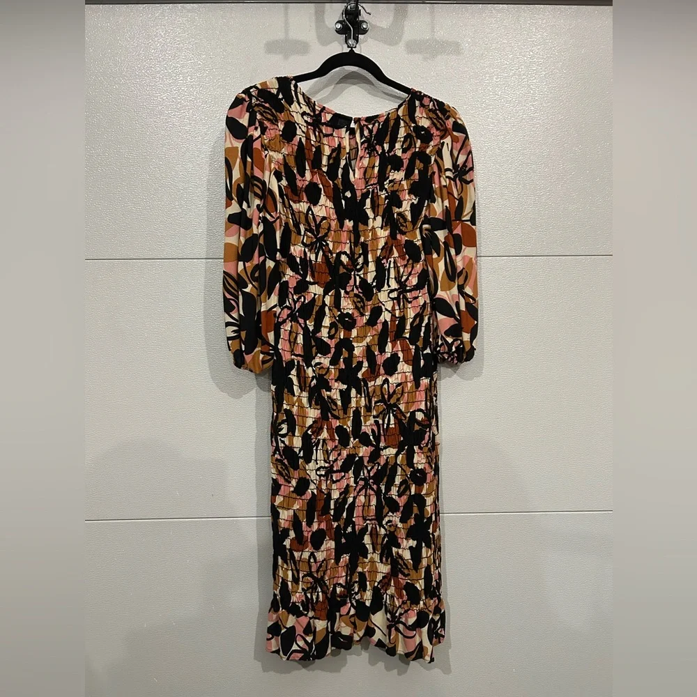 Piper & Scoot Fall Floral Smocked Puff Sleeve Midi Dress